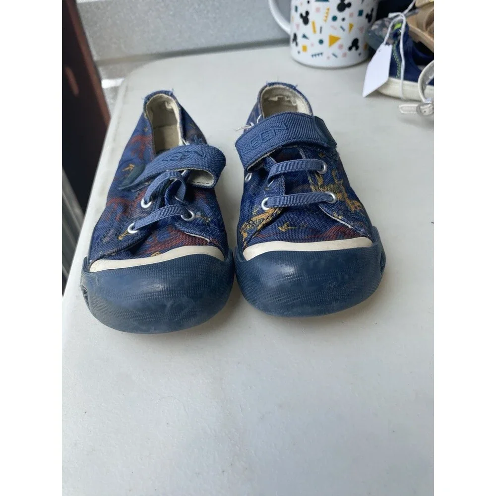 KEEN Coronado Kids Size 10 Toddler Blue Canvas Dinosaur Low Top Strap Sneakers